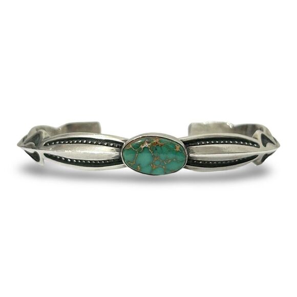 Harry H. Begay Sterling Silver Turquoise Ingot Cuff Bracelet - Picture 1 of 8